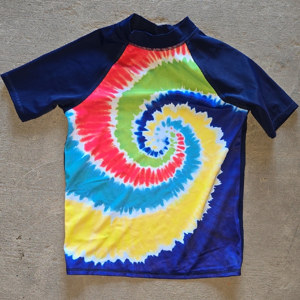 Lands End Tye Dye Rainbow Swim Shirt M (5-6)